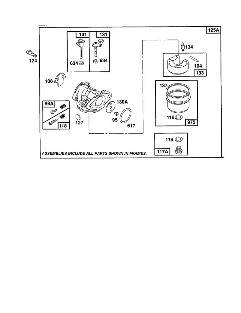 Choke/Carburetor Diagram and Parts List for 12F800-12F899 0821-0829-0873 Briggs and Stratton Engine